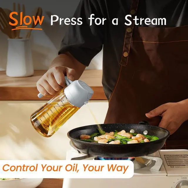 Alt view image 3 of 7 - 16oz/470ml Glass Olive Oil Sprayer for Cooking 2 in 1 Olive Oil Dispenser Bottle for Kitchen Gadgets and Air Fryer Accessories, Salad, BBQ - Ash