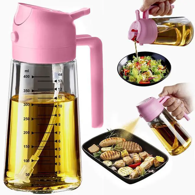 Main image of 16oz/470ml Glass Olive Oil Sprayer for Cooking - 2 in 1 Olive Oil Dispenser for Kitchen Gadgets, Air Fryer, Salad, and BBQ - Bubblegum