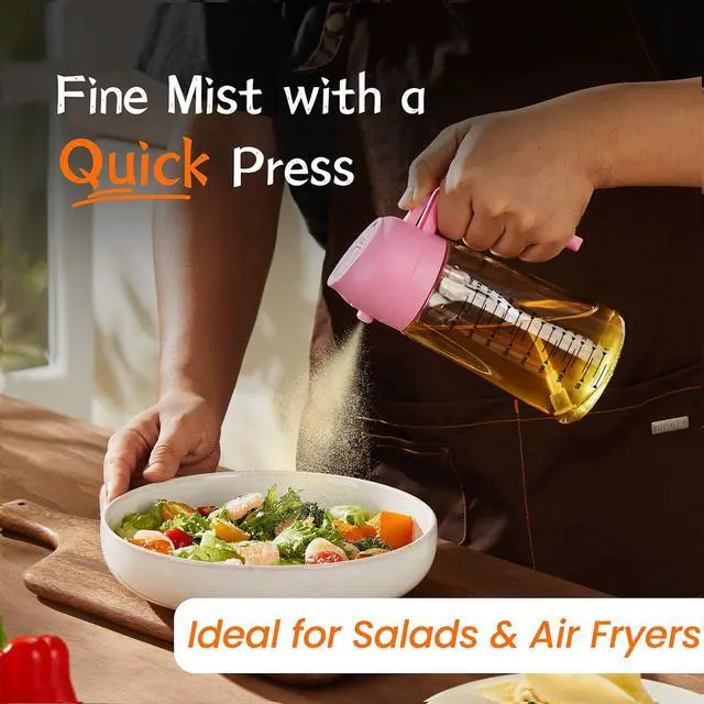 Alt view image 2 of 7 - 16oz/470ml Glass Olive Oil Sprayer for Cooking - 2 in 1 Olive Oil Dispenser for Kitchen Gadgets, Air Fryer, Salad, and BBQ - Bubblegum