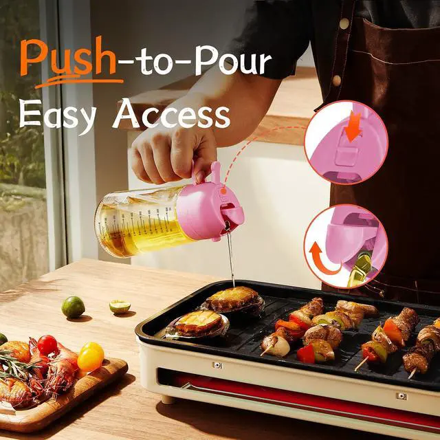 Alt view image 4 of 7 - 16oz/470ml Glass Olive Oil Sprayer for Cooking - 2 in 1 Olive Oil Dispenser for Kitchen Gadgets, Air Fryer, Salad, and BBQ - Bubblegum