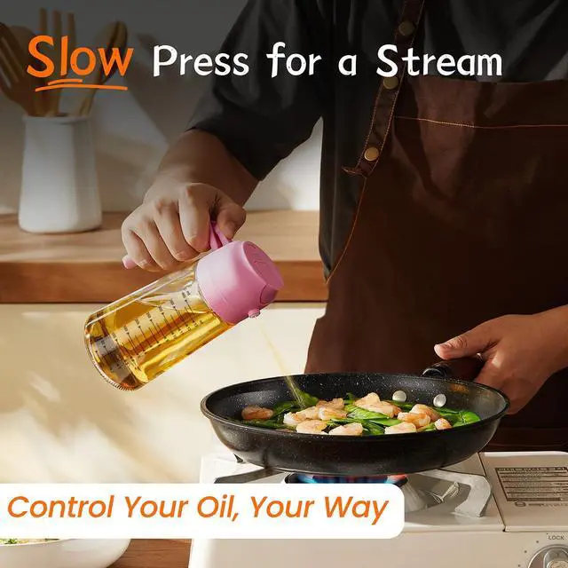 Alt view image 3 of 7 - 16oz/470ml Glass Olive Oil Sprayer for Cooking - 2 in 1 Olive Oil Dispenser for Kitchen Gadgets, Air Fryer, Salad, and BBQ - Bubblegum