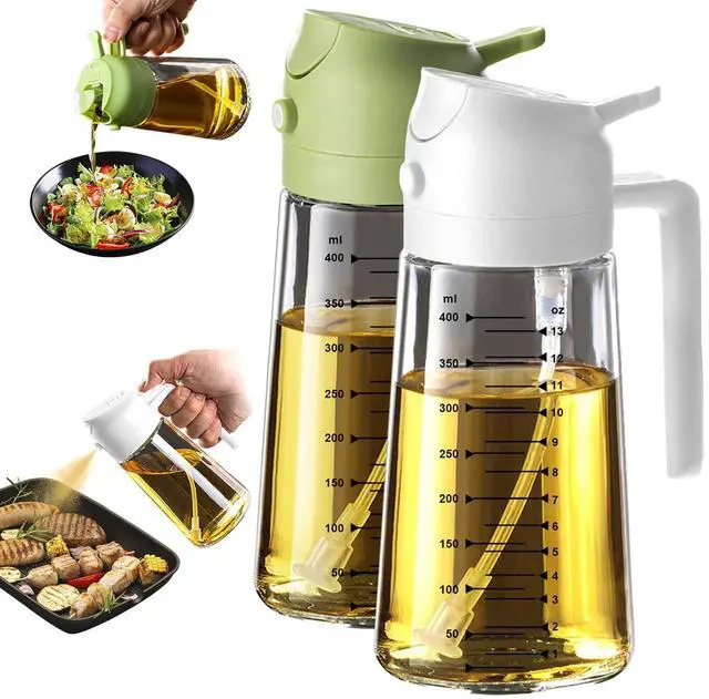 Main image of 16oz/470ml Glass Olive Oil Sprayer for Cooking 2 in 1 Olive Oil Dispenser Bottle for Kitchen Gadgets and Air Fryer Accessories, Salad, BBQ - White & Green