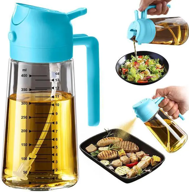 Main image of 16oz/470ml Glass Olive Oil Sprayer for Cooking 2 in 1 Olive Oil Dispenser Bottle for Kitchen Gadgets and Air Fryer Accessories, Salad, BBQ - Sky Blue