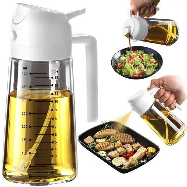 Main image of 16oz/470ml Glass Olive Oil Sprayer for Cooking 2 in 1 Olive Oil Dispenser Bottle for Kitchen Gadgets and Air Fryer Accessories, Salad, BBQ - White