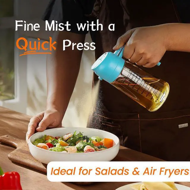 Alt view image 2 of 7 - 16oz/470ml Glass Olive Oil Sprayer for Cooking 2 in 1 Olive Oil Dispenser Bottle for Kitchen Gadgets and Air Fryer Accessories, Salad, BBQ - Sky Blue