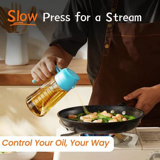 Alt view image 3 of 7 - 16oz/470ml Glass Olive Oil Sprayer for Cooking 2 in 1 Olive Oil Dispenser Bottle for Kitchen Gadgets and Air Fryer Accessories, Salad, BBQ - Sky Blue
