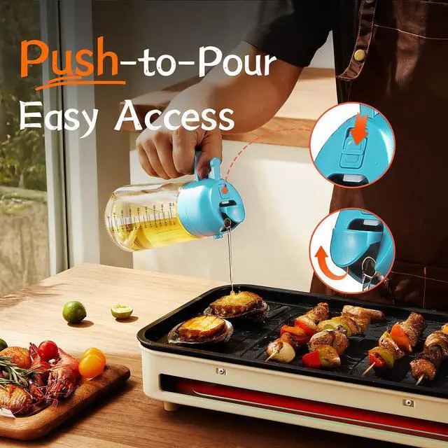 Alt view image 4 of 7 - 16oz/470ml Glass Olive Oil Sprayer for Cooking 2 in 1 Olive Oil Dispenser Bottle for Kitchen Gadgets and Air Fryer Accessories, Salad, BBQ - Sky Blue