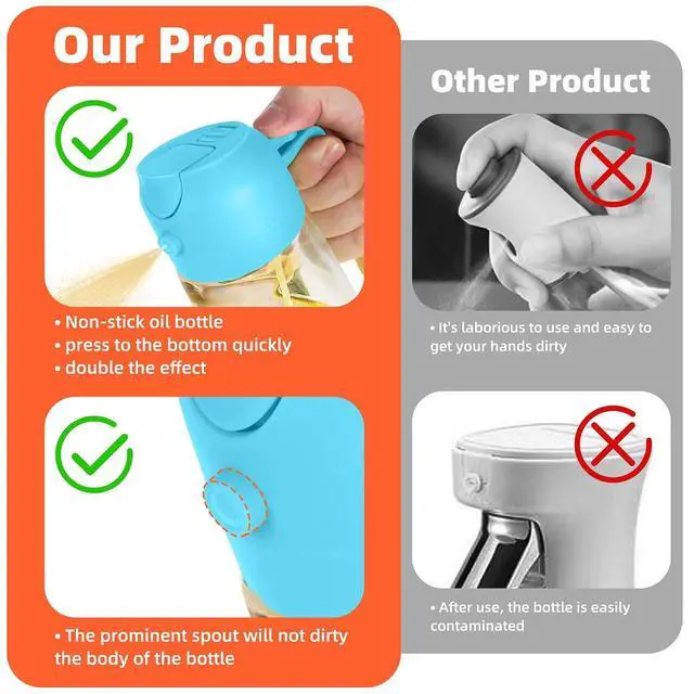 Alt view image 7 of 7 - 16oz/470ml Glass Olive Oil Sprayer for Cooking 2 in 1 Olive Oil Dispenser Bottle for Kitchen Gadgets and Air Fryer Accessories, Salad, BBQ - Sky Blue