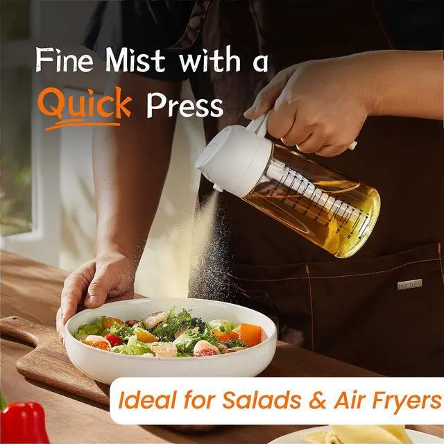 Alt view image 2 of 7 - 16oz/470ml Glass Olive Oil Sprayer for Cooking 2 in 1 Olive Oil Dispenser Bottle for Kitchen Gadgets and Air Fryer Accessories, Salad, BBQ - White & Green