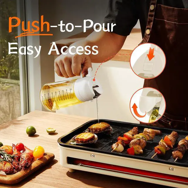 Alt view image 4 of 7 - 16oz/470ml Glass Olive Oil Sprayer for Cooking 2 in 1 Olive Oil Dispenser Bottle for Kitchen Gadgets and Air Fryer Accessories, Salad, BBQ - White & Green
