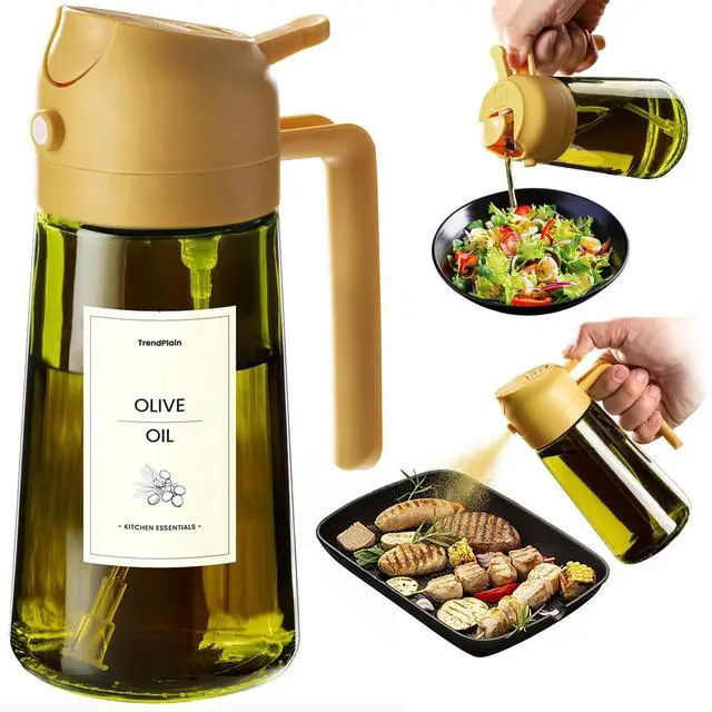 Main image of - Original 16oz/470ml Olive Oil Dispenser Bottle for Kitchen Gadgets and Air Fryer Accessories - Olive Oil Sprayer for Cooking w/Stickers - Yellow