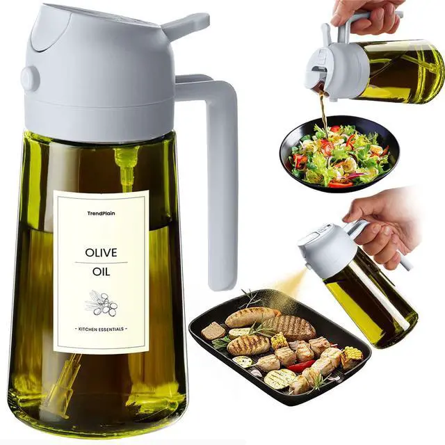 Main image of - Original 16oz/470ml Olive Oil Dispenser Bottle for Kitchen Gadgets and Air Fryer Accessories - Olive Oil Sprayer for Cooking w/Stickers - Ash
