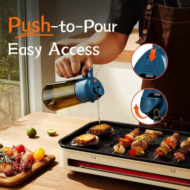 Alt view image 5 of 6 - - Original 16oz/470ml Olive Oil Dispenser Bottle for Kitchen Gadgets and Air Fryer Accessories - Olive Oil Sprayer for Cooking w/Stickers - Black&Navy