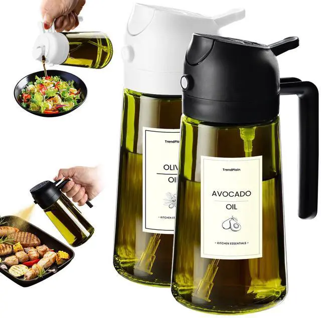Main image of - Original 16oz/470ml Olive Oil Dispenser Bottle for Kitchen Gadgets and Air Fryer Accessories - Olive Oil Sprayer for Cooking w/Stickers - Black&White