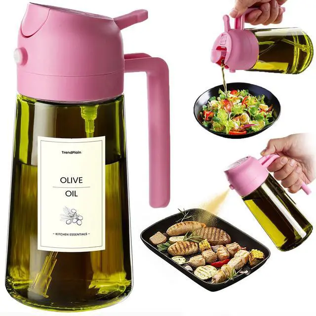 Main image of - Original 16oz/470ml Olive Oil Dispenser Bottle for Kitchen Gadgets and Air Fryer Accessories - Olive Oil Sprayer for Cooking w/Stickers - Bubblegum