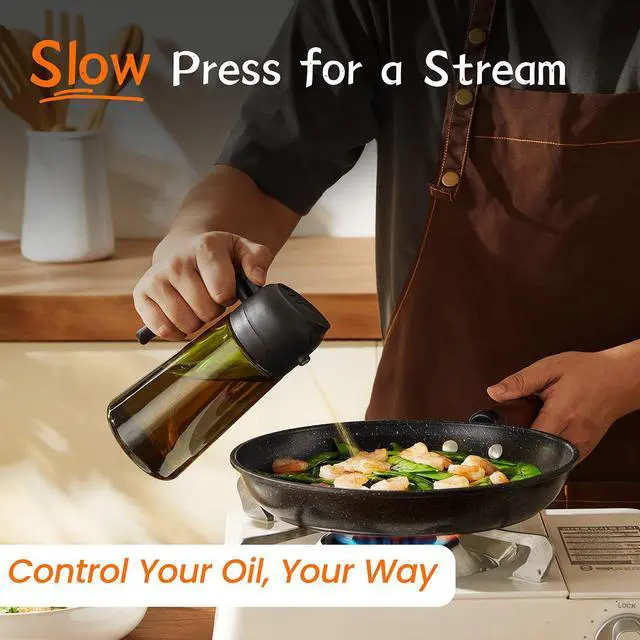 Alt view image 4 of 6 - - Original 16oz/470ml Olive Oil Dispenser Bottle for Kitchen Gadgets and Air Fryer Accessories - Olive Oil Sprayer for Cooking w/Stickers - Black&Ash