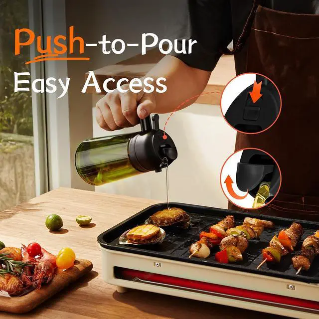Alt view image 5 of 6 - - Original 16oz/470ml Olive Oil Dispenser Bottle for Kitchen Gadgets and Air Fryer Accessories - Olive Oil Sprayer for Cooking w/Stickers - Black&White