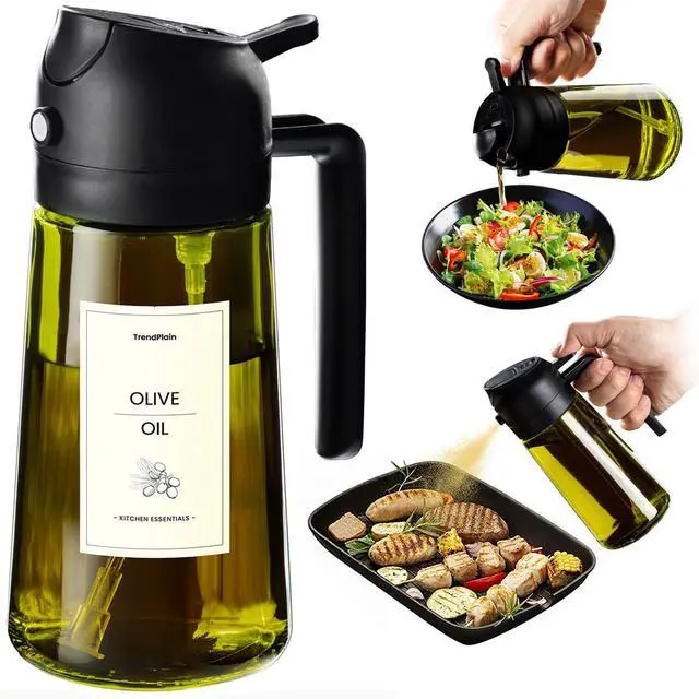 Main image of - Original 16oz/470ml Olive Oil Dispenser Bottle for Kitchen Gadgets and Air Fryer Accessories - Olive Oil Sprayer for Cooking w/Stickers - Black