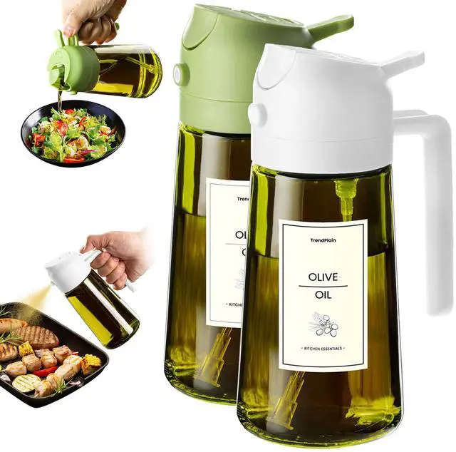 Main image of - 16oz Olive Oil Dispenser for Kitchen - 2 in 1 Olive Oil Dispenser and Oil Sprayer - Olive Oil Dispenser Bottle w/Stickers - Olive Oil Sprayer for Cooking 2Pcs White&Green (Light Blockage)