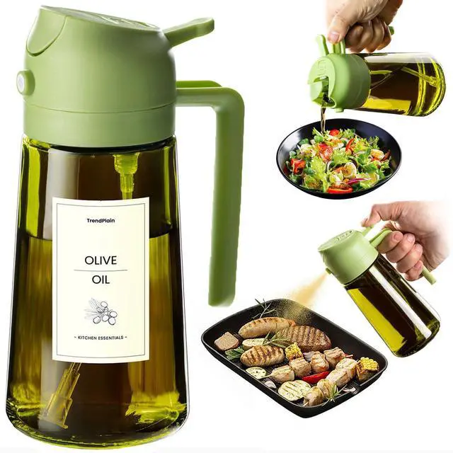 Main image of - Original 16oz/470ml Olive Oil Dispenser Bottle for Kitchen Gadgets and Air Fryer Accessories - Olive Oil Sprayer for Cooking w/Stickers - Green