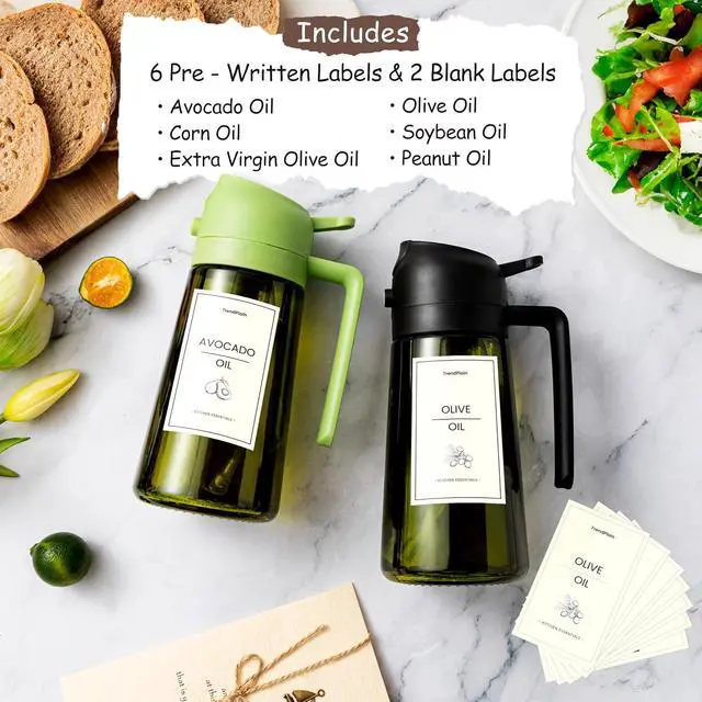 Alt view image 2 of 6 - - Original 16oz/470ml Olive Oil Dispenser Bottle for Kitchen Gadgets and Air Fryer Accessories - Olive Oil Sprayer for Cooking w/Stickers - Black&Ash