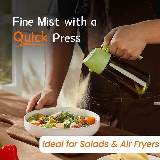 Alt view image 3 of 6 - - 16oz Olive Oil Dispenser for Kitchen - 2 in 1 Olive Oil Dispenser and Oil Sprayer - Olive Oil Dispenser Bottle w/Stickers - Olive Oil Sprayer for Cooking 2Pcs White&Green (Light Blockage)