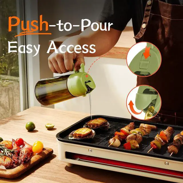 Alt view image 5 of 6 - - 16oz Olive Oil Dispenser for Kitchen - 2 in 1 Olive Oil Dispenser and Oil Sprayer - Olive Oil Dispenser Bottle w/Stickers - Olive Oil Sprayer for Cooking 2Pcs White&Green (Light Blockage)