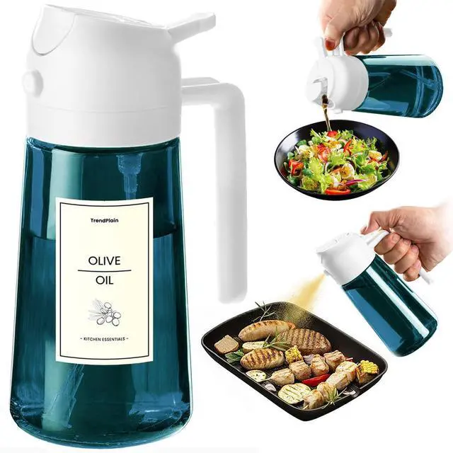 Main image of 16oz/470ml Blue Glass Olive Oil Sprayer for Cooking - 2 in 1 Olive Oil Dispenser for Kitchen Gadgets, Air Fryer, Salad, and BBQ - White