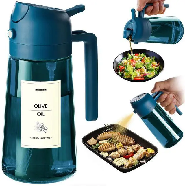 Main image of 16oz/470ml Blue Glass Olive Oil Sprayer for Cooking - 2 in 1 Olive Oil Dispenser for Kitchen Gadgets, Air Fryer, Salad, and BBQ - Navy