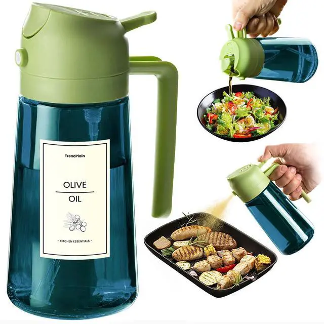 Main image of 16oz/470ml Blue Glass Olive Oil Sprayer for Cooking - 2 in 1 Olive Oil Dispenser for Kitchen Gadgets, Air Fryer, Salad, and BBQ - Green
