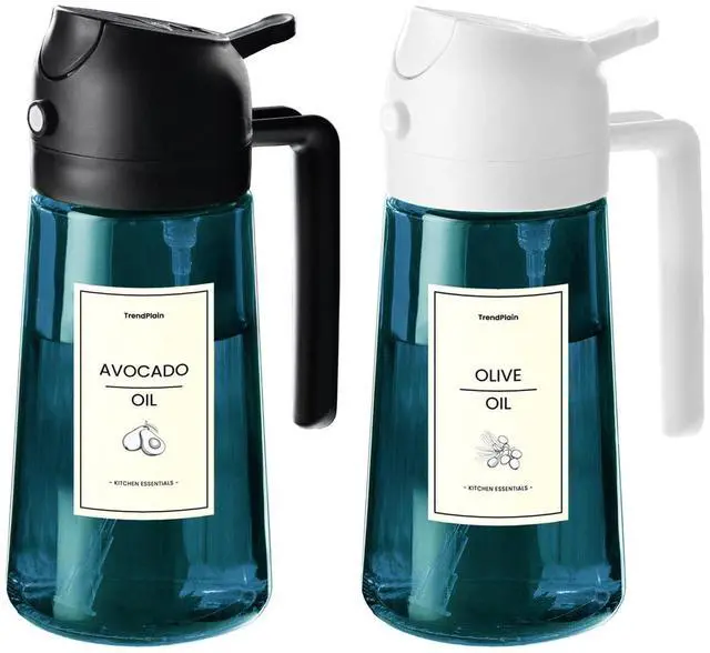 Main image of 16oz/470ml Blue Glass Olive Oil Sprayer for Cooking - 2 in 1 Olive Oil Dispenser for Kitchen Gadgets, Air Fryer, Salad, and BBQ - Black & White