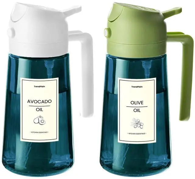 Main image of 16oz/470ml Blue Glass Olive Oil Sprayer for Cooking - 2 in 1 Olive Oil Dispenser for Kitchen Gadgets, Air Fryer, Salad, and BBQ - White & Green