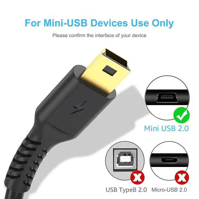 Alt view image 3 of 6 - 3ft Mini USB Cable, Standard USB 2.0 to Mini B Male Charger Cord Durable USB Mini to USB Charging Cable Compatible with PS3 Controller, MP3 Player, Camera, Dash Cam, Garmin GPS, Hero 3+(Black)