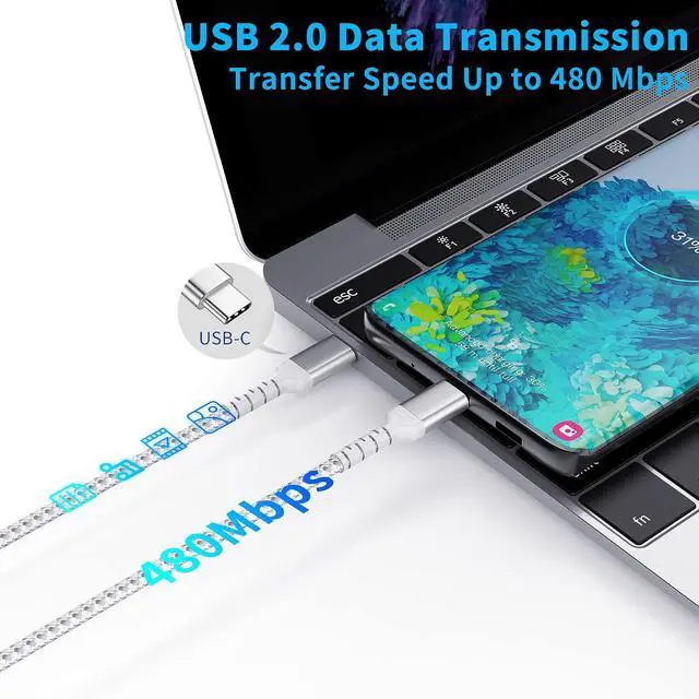 Alt view image 4 of 5 - 3ft USB-C to USB-C Cable for iPhone 16/15 Pro/Max, Braided USB Type C to Type C Fast Charging Cable Compatible with Samsung Galaxy Google Pixel, USBC to USBC Cable 1m