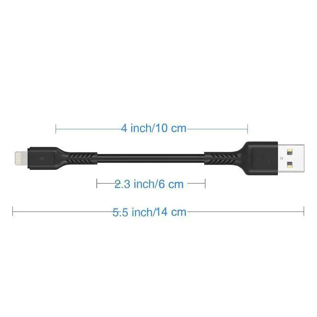 Alt view image 2 of 7 - 4 inch iPhone Charging Cable Short USB to Lightning Cable Small iPhone Charger Cord 5 Pack -Black