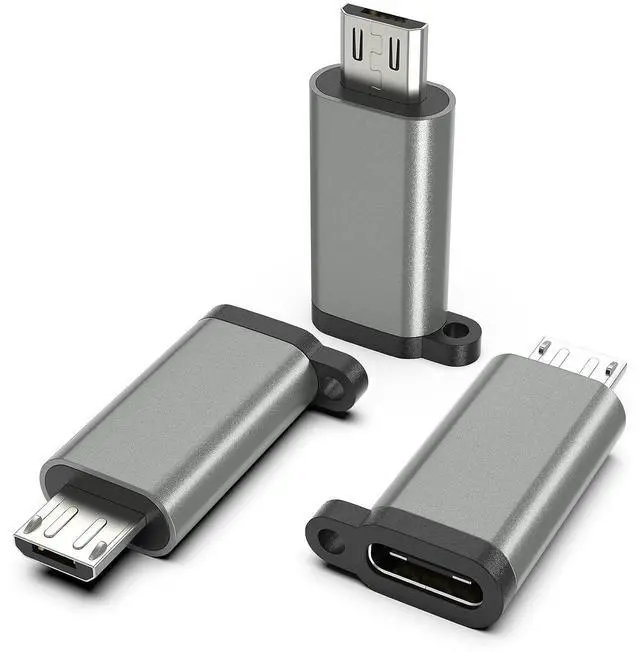 Main image of USB-C to Micro USB Adapter, 3-Pack USB Type C Female to Micro USB Male Converter USB C to Micro B 2.0 Charge & Data Sync Compatible with Samsung Galaxy S7 S6 J7 Note 5 Kindle Ps4 and More -Grey