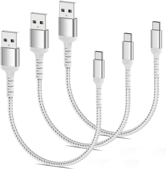 Main image of 1.5FT USB C Cable for iPhone 15 Pro/Max, 3-Pack Braided USB A to USB C Cable Fast Charging Type C Cord for Samsung Galaxy S23 Google Pixel, Short USB C Charger Cable 0.5m -Silver