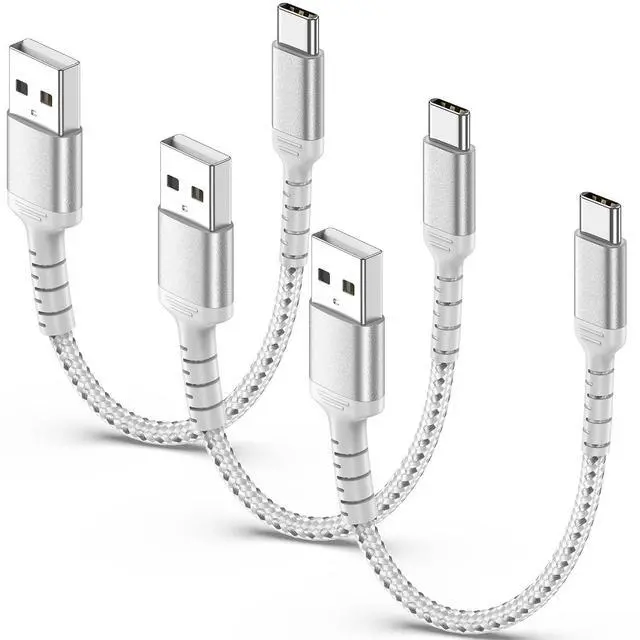 Main image of 6 Inch USB C Cable for iPhone 15 Pro/Max, 3-Pack Braided USB A to USB C Cable Fast Charging Type C Cord for Samsung Galaxy S23 Google Pixel, Short USB C Charger Cable 0.5ft -Silver