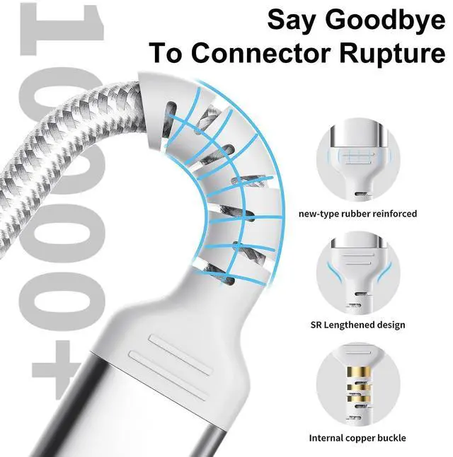 Alt view image 2 of 6 - 1.5FT USB C Cable for iPhone 15 Pro/Max, 3-Pack Braided USB A to USB C Cable Fast Charging Type C Cord for Samsung Galaxy S23 Google Pixel, Short USB C Charger Cable 0.5m -Silver