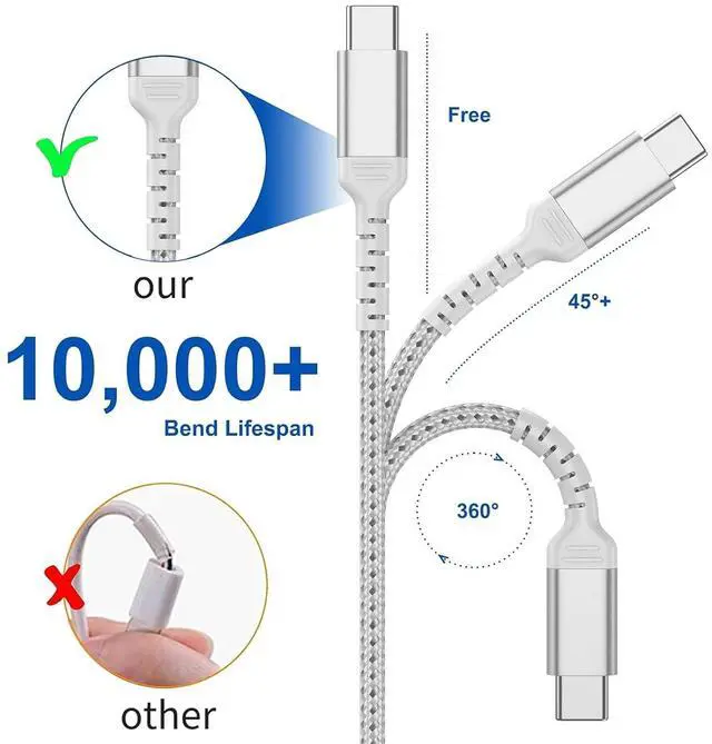 Alt view image 5 of 6 - 1.5FT USB C Cable for iPhone 15 Pro/Max, 3-Pack Braided USB A to USB C Cable Fast Charging Type C Cord for Samsung Galaxy S23 Google Pixel, Short USB C Charger Cable 0.5m -Silver