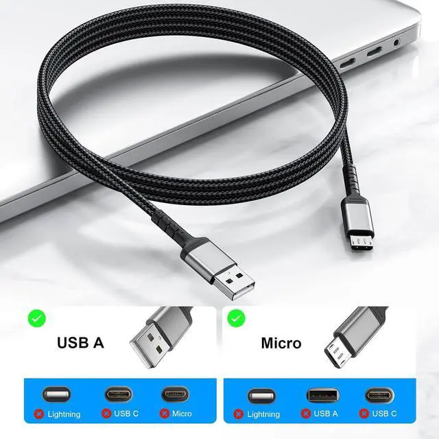 Alt view image 2 of 7 - 6FT Micro USB Cable for Samsung Galaxy S6, PS4 Controller, Old Android Charger, High Speed 2.0 USB A to USB Micro Charging Cord Replacement for Kindle -Black