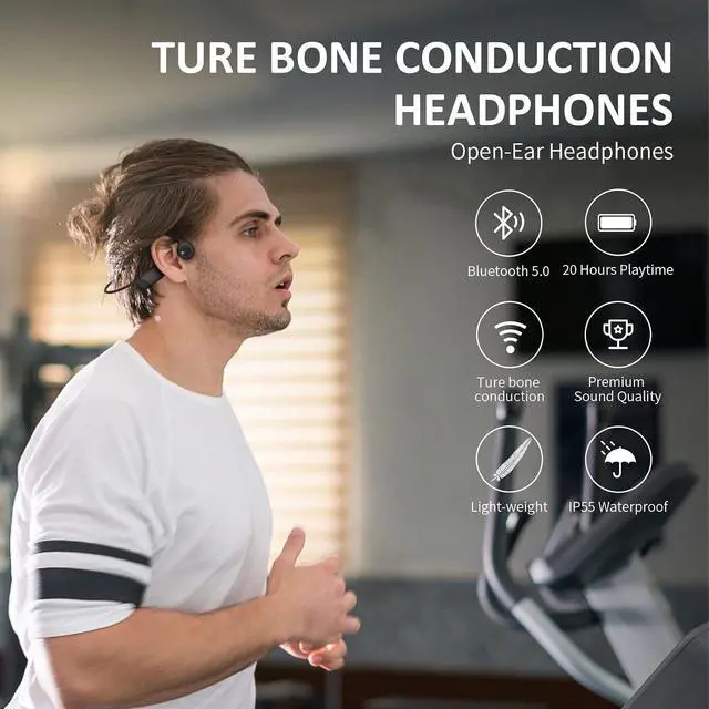 Alt view image 2 of 7 - Bone Conduction Headphones - Open-Ear Headphones with MIC, Bluetooth 5.4, 20Hr Long Battery Life, IPX5 Waterproof for Sports Workouts Cycling Running Gym Hiking,Black
