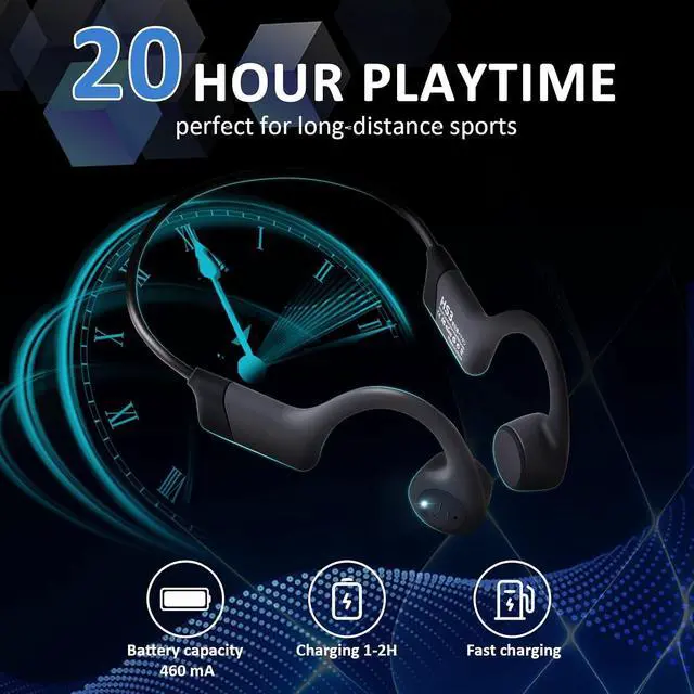 Alt view image 3 of 7 - Bone Conduction Headphones - Open-Ear Headphones with MIC, Bluetooth 5.4, 20Hr Long Battery Life, IPX5 Waterproof for Sports Workouts Cycling Running Gym Hiking,Black