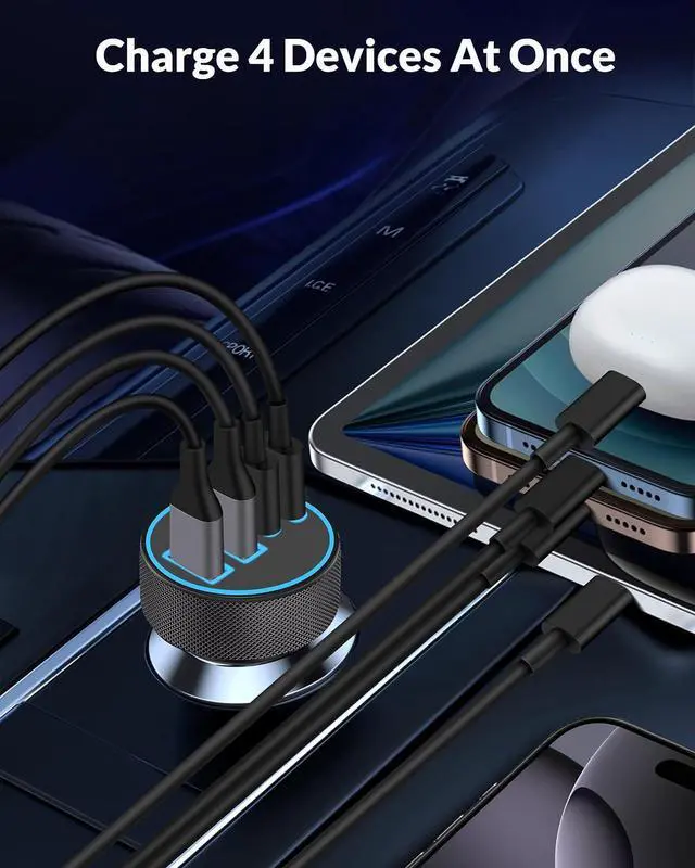 Alt view image 3 of 7 - 2 Pack Car Charger USB C, 4 in 1 90W Fast Charging 4-Port Car Phone Charger