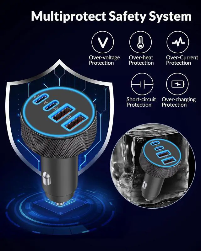Alt view image 6 of 7 - 2 Pack Car Charger USB C, 4 in 1 90W Fast Charging 4-Port Car Phone Charger