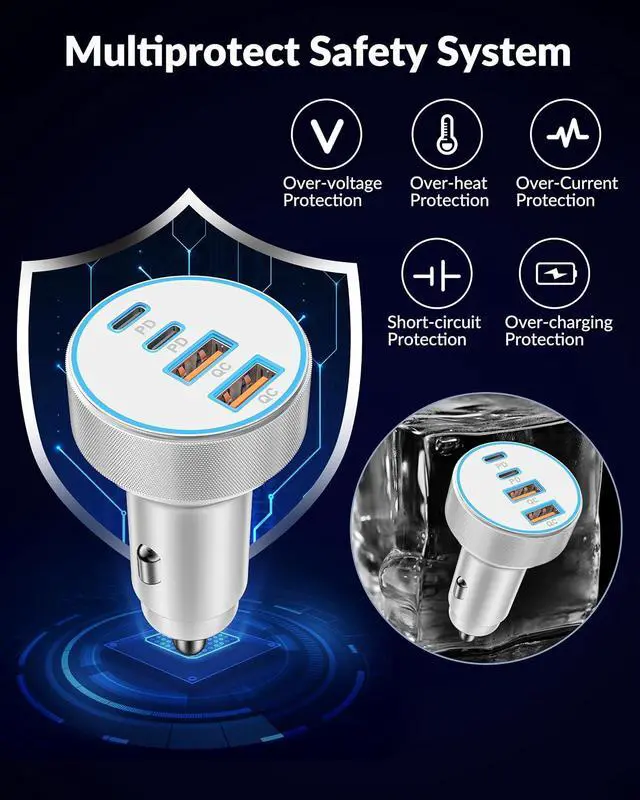 Alt view image 4 of 7 - iPhone 17 16 15 Car Charger Fast Charging, 90W 4Port USB C Fast Car Charger