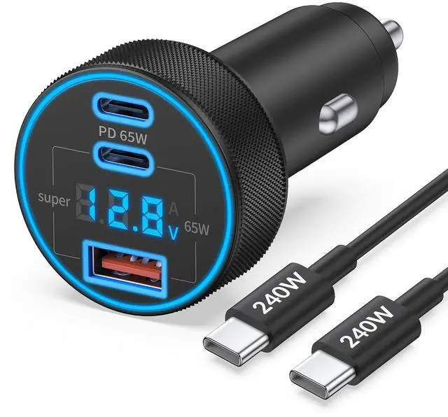 Main image of 2Pack 130W 3-Port USB C Super Fast Car Charger Adapter with Voltage Display