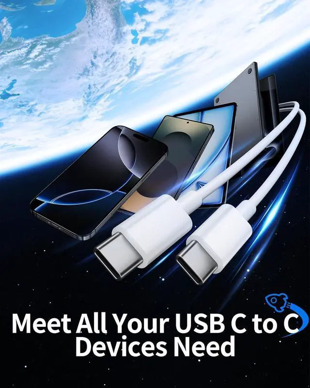 Alt view image 7 of 7 - USB C to USB C Cable, 2Pack 60W Fast Charging for iPhone 17 16 Charger Cord