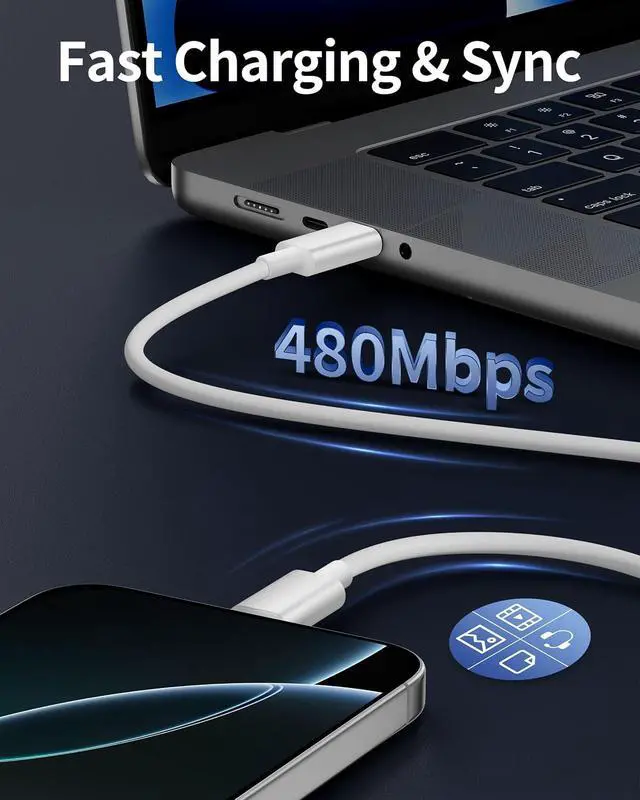 Alt view image 7 of 7 - USB C to USB C Cable, 2Pack 60W Fast Charging for iPhone 17 16 Charger Cord