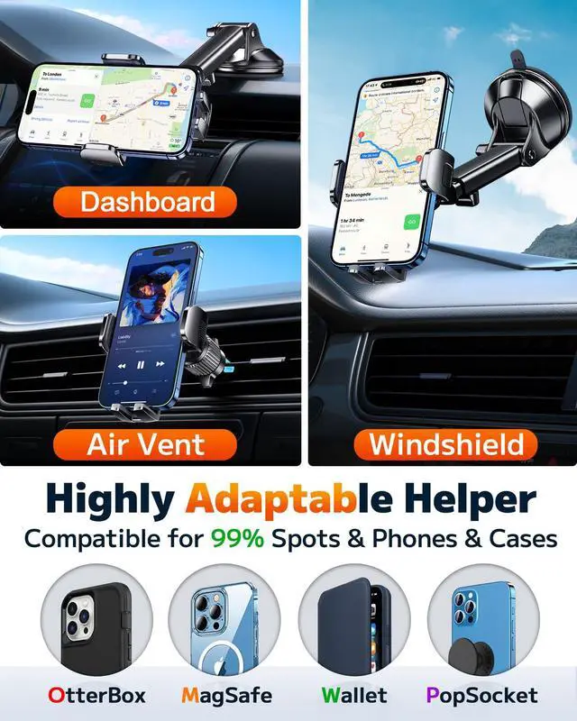 Alt view image 2 of 7 - Phone Holders for Your Car Cell Phone Mount for Car Mount Windshield Dashboard Air Vent Universal Hands Free Automobile Cell Phone Holder Fit for iPhone Smartphone Camera Mounts